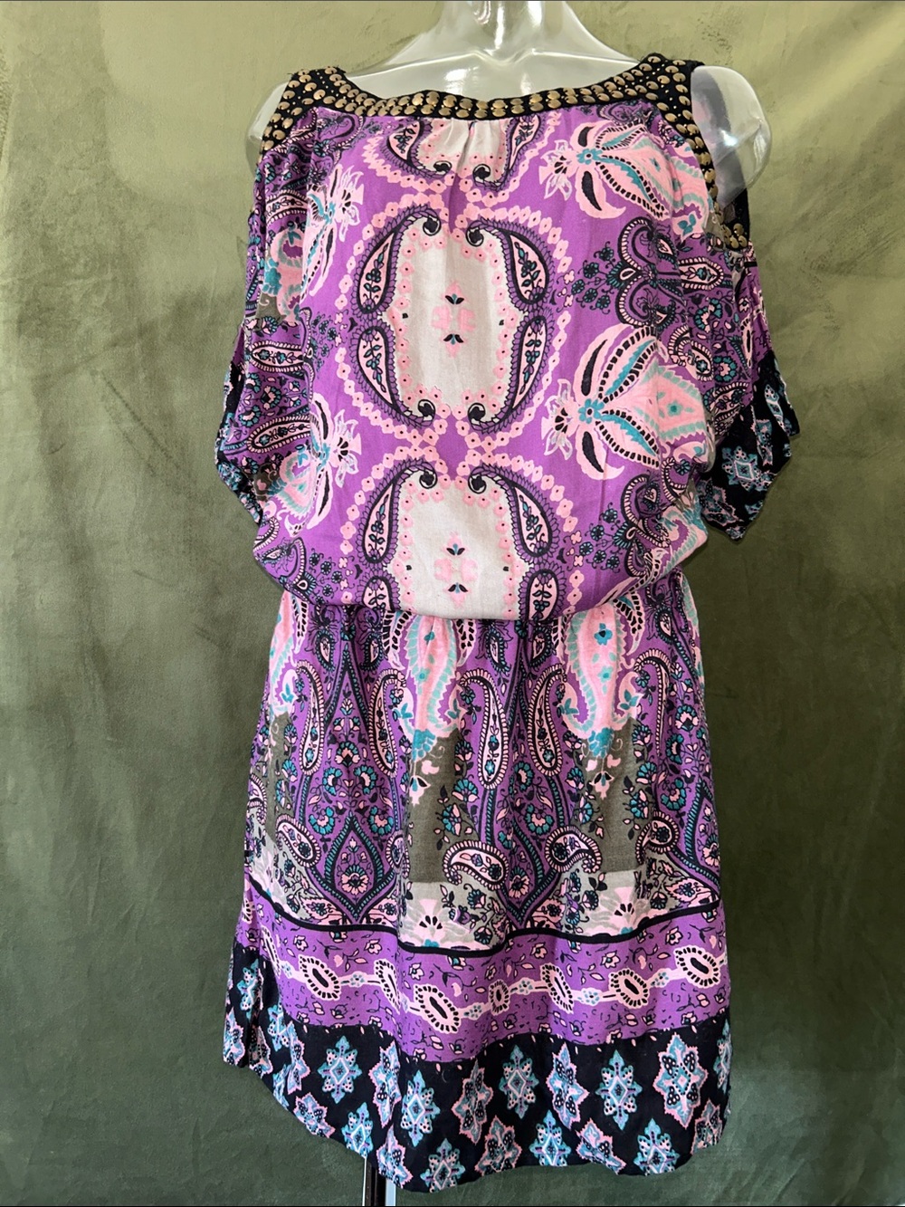 Angie Lavender Paisley Cold-Shoulder Mini Dress